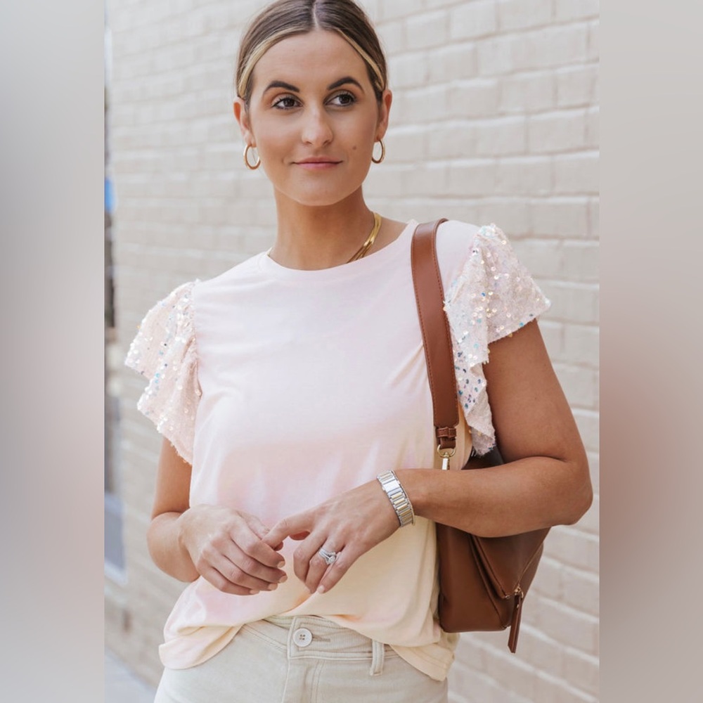 Sequin Ruffle Sleeve Top - Picture 4 of 7